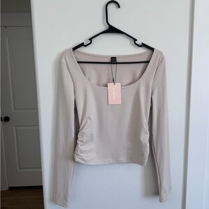 SHEIN Light Beige Long Sleeve Scoop Neck Top